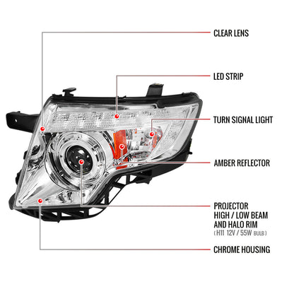 Spec-D 07-10 Ford Edge Halo Projector Headlights LED Strip Chrome