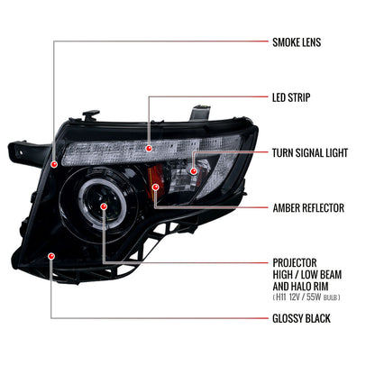 Spec-D 07-10 Ford Edge Halo Projector Headlights Strip GL Blk/ Smoked
