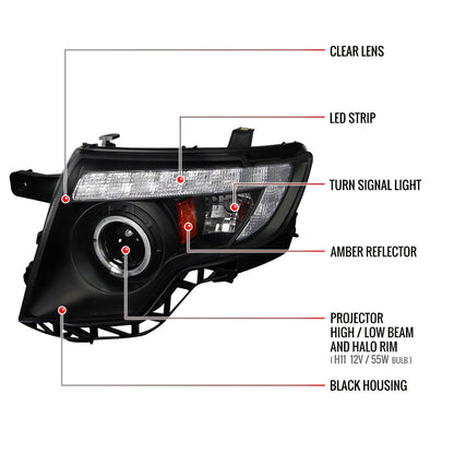 Spec-D 07-10 Ford Edge Halo Projector Headlights LED Strip Black
