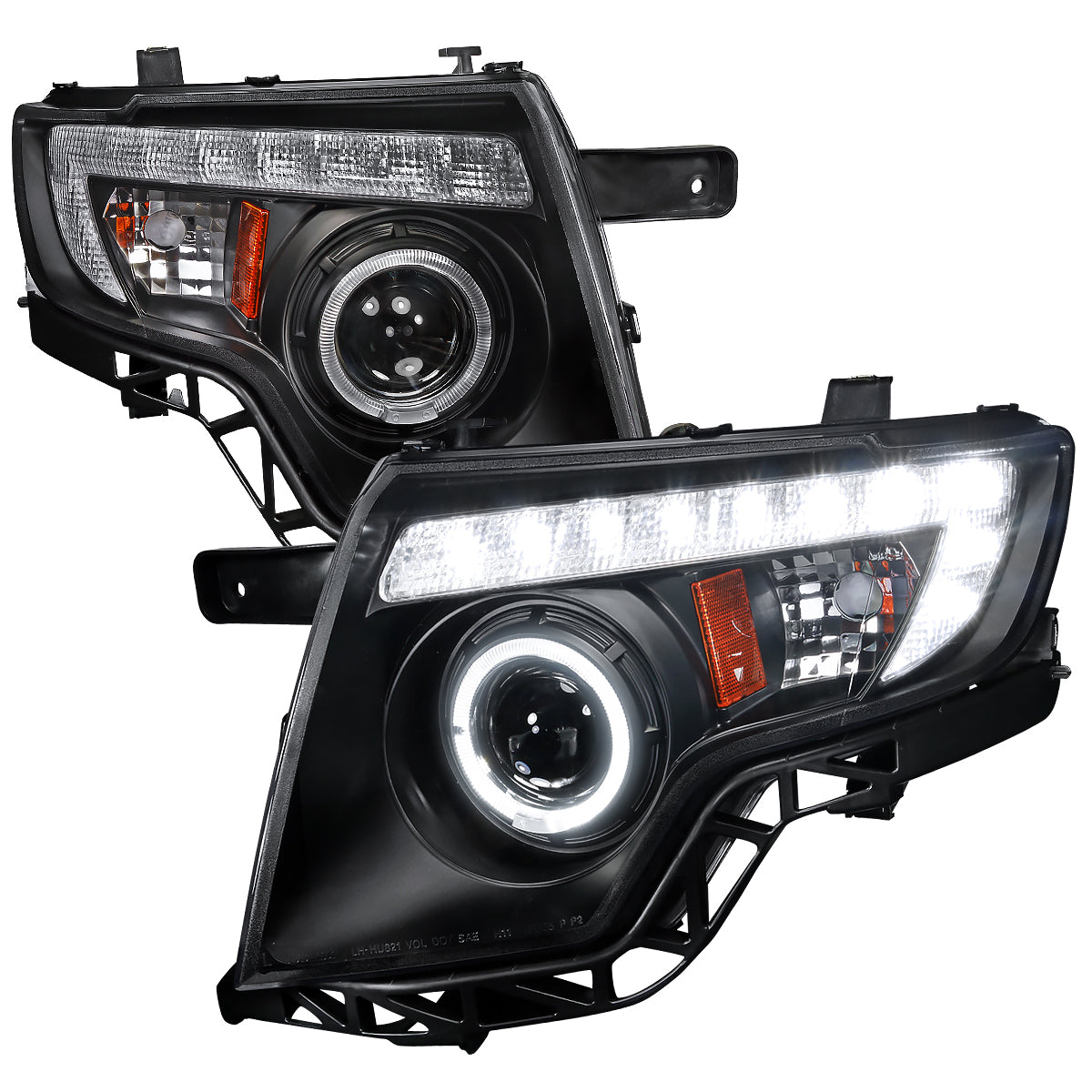 Spec-D 07-10 Ford Edge Halo Projector Headlights LED Strip Black
