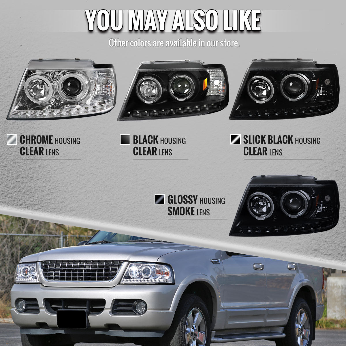 Spec-D 02-05 Ford Explorer Dual Halo Projector Headlights Chrome