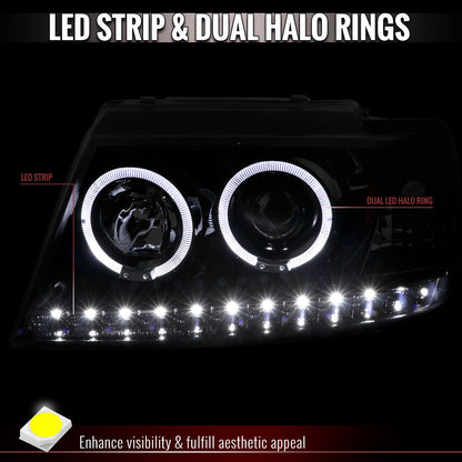 Spec-D 02-05 Ford Explorer Dual Halo Projector Headlights Strip Black