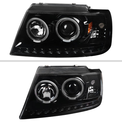 Spec-D 02-05 Ford Explorer Dual Halo Projector Headlights Strip Black