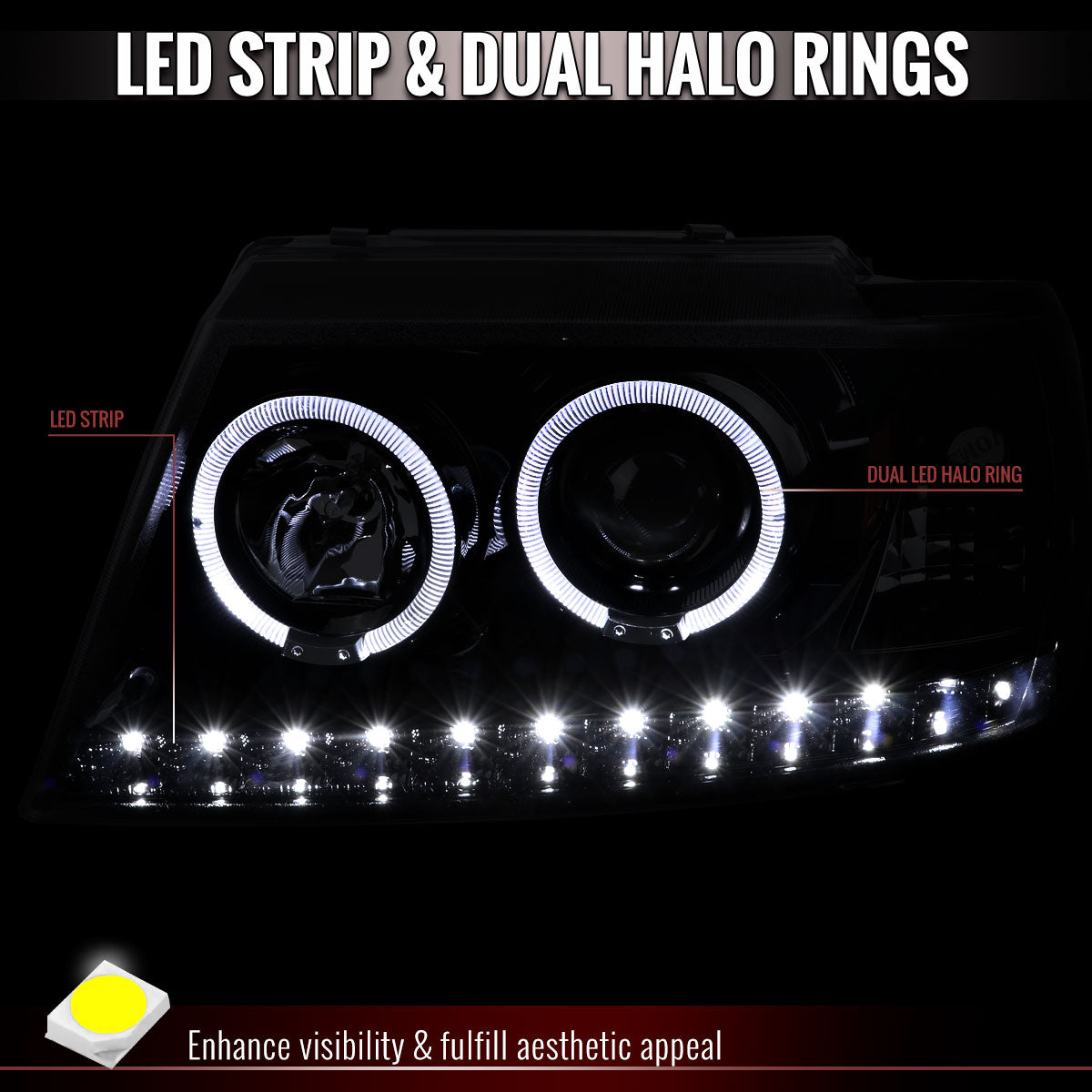 Spec-D 02-05 Ford Explorer Dual Halo Headlights Glassy Black/Smoked