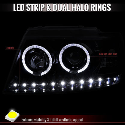 Spec-D 02-05 Ford Explorer Dual Halo Headlights Glassy Black/Smoked