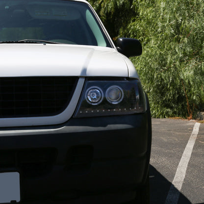 Spec-D 02-05 Ford Explorer Dual Halo Headlights Glassy Black/Smoked
