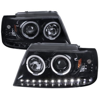 Spec-D 02-05 Ford Explorer Dual Halo Headlights Glassy Black/Smoked