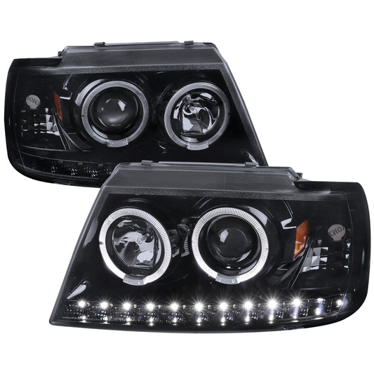 Spec-D 02-05 Ford Explorer Dual Halo Headlights Glassy Black/Smoked