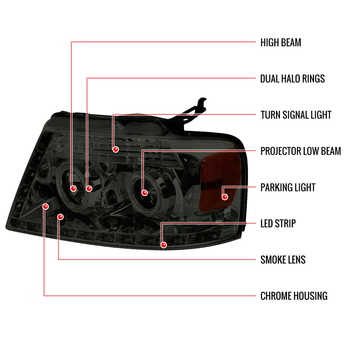Spec-D 04-08 Ford F-150 Projector Headlights Dual Halo Chrome/Smoked
