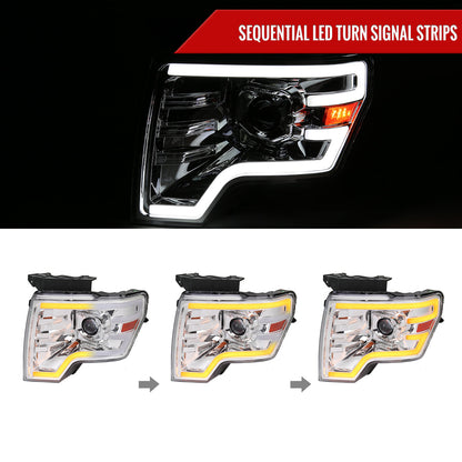 Spec-D 09-14 Ford F-150 Sequential LED Projector Headlights Chrome