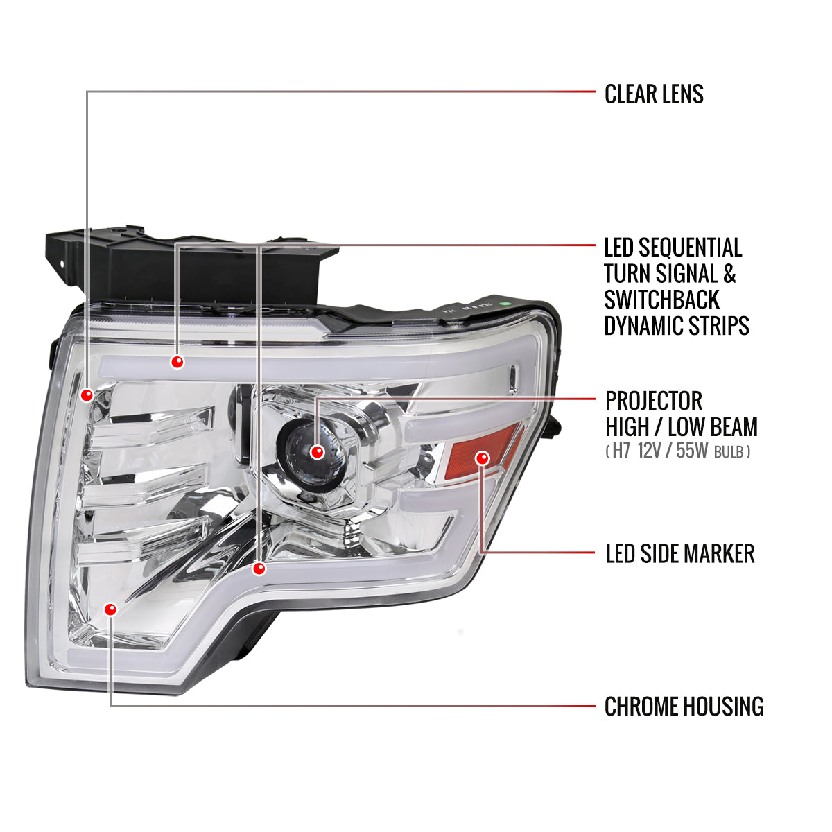 Spec-D 09-14 Ford F-150 Sequential LED Projector Headlights Chrome