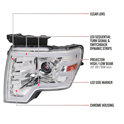 Spec-D 09-14 Ford F-150 Sequential LED Projector Headlights Chrome
