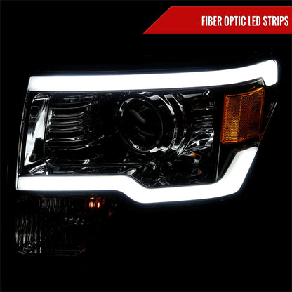 Spec-D 09-14 Ford F-150 LED Strip Projector Headlights Chrome/Smoked