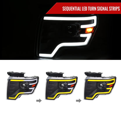 Spec-D 09-14 Ford F-150 Projector Headlights Sequetial LED Black