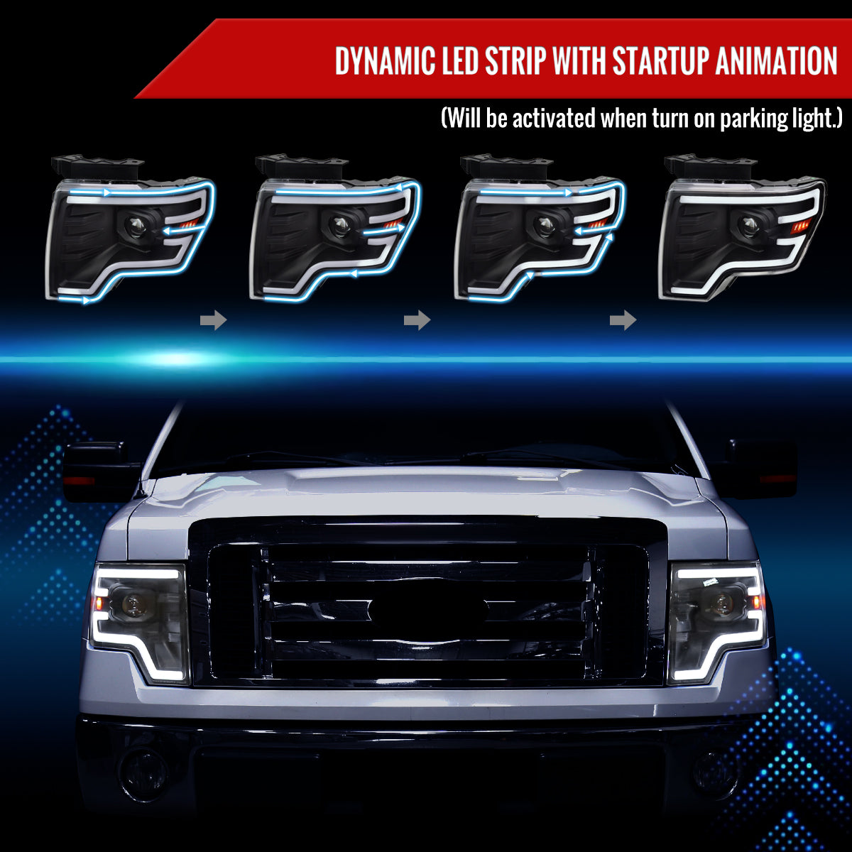 Spec-D 09-14 Ford F-150 Projector Headlights Sequetial LED Black