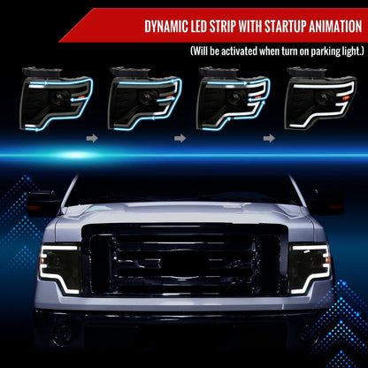 Spec-D 09-14 Ford F-150 SEQ LED Projector Headlights Black Smoked