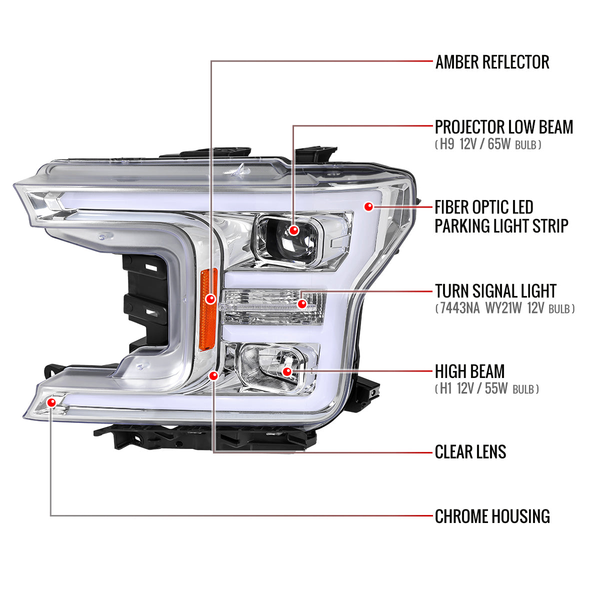 Spec-D 18-20 Ford F-150 Projector Headlights Chrome/Clear.