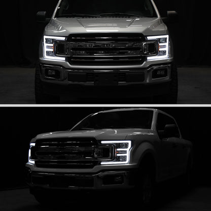 Spec-D 18-20 Ford F-150 LED Projector Headlights Glossy Black