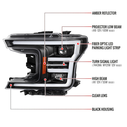 Spec-D 18-20 Ford F-150 LED Projector Headlights Black