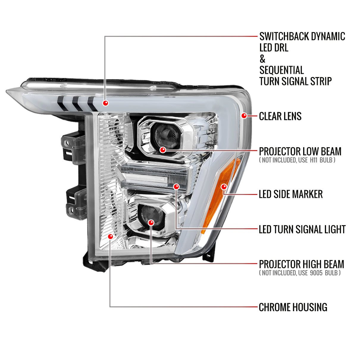 Spec-D 21-23 Ford F-150 Headlights LED Bar Projector Sequential Chrome