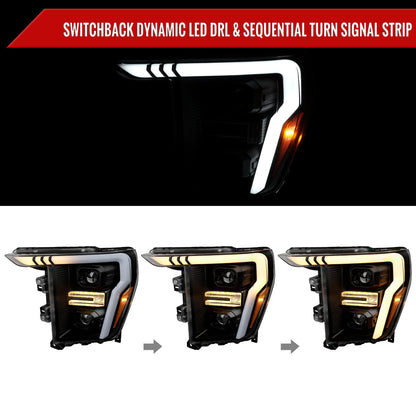 Spec-D 21-25 Ford F-150 Projector Headlights SEQ LED Bar Black