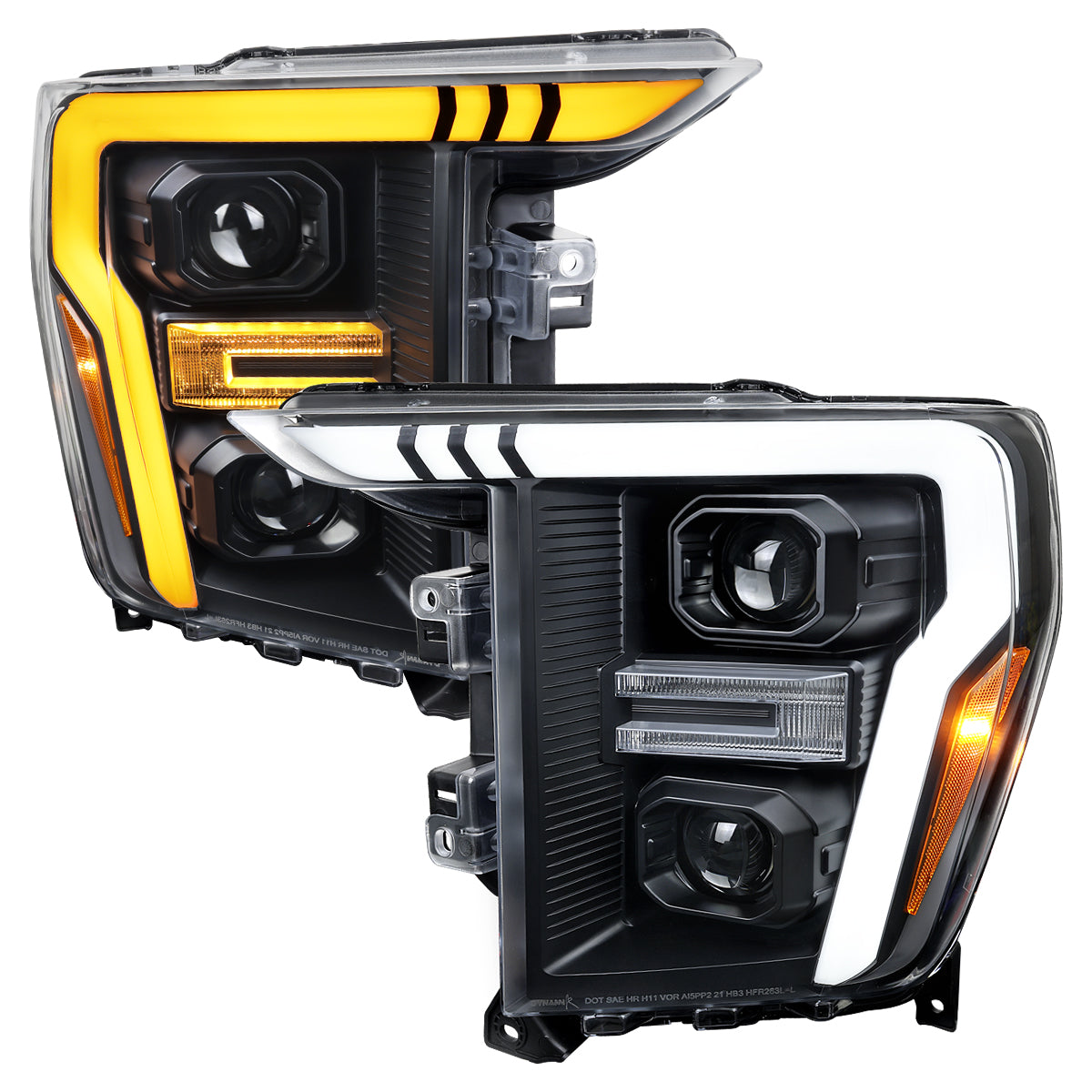 Spec-D 21-25 Ford F-150 Projector Headlights SEQ LED Bar Black
