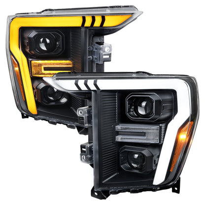 Spec-D 21-25 Ford F-150 Projector Headlights SEQ LED Bar Black