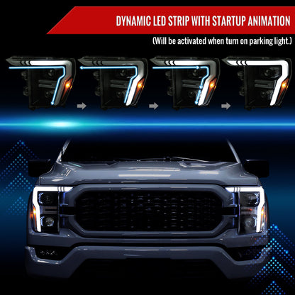Spec-D 21-25 Ford F-150 Projector Headlights SEQ Bar Black/Smoked
