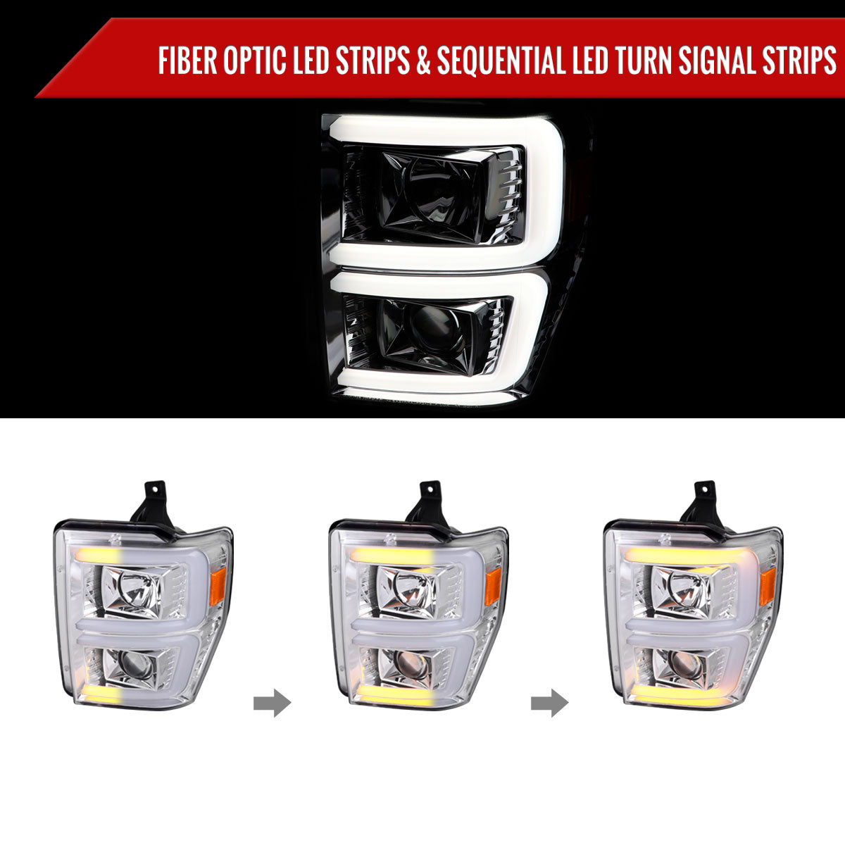 Spec-D 08-10 F250/F350/F450/F550 Sequential Headlights Chrome