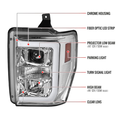 Spec-D 08-10 Ford F-250 F-350 F-450 LED Projector Headlights Chrome