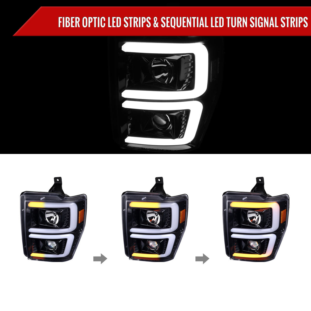 Spec-D 08-10 Ford F-250 Super Duty Headlights Sequential Jet Black