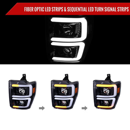 Spec-D 08-10 Ford F-250 Super Duty Headlights Sequential Jet Black