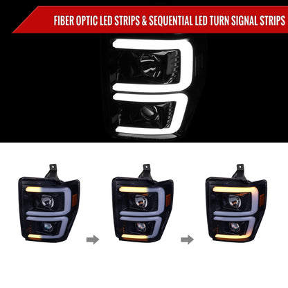 Spec-D 08-10 F250/F350/F450/F550 Sequential Headlights Black/Smoked