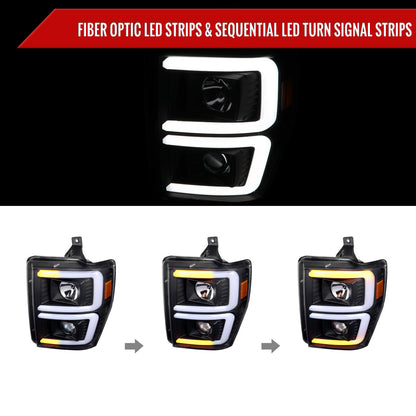 Spec-D 08-10 Ford F250/F350/F450/F550 Sequential Headlights Black