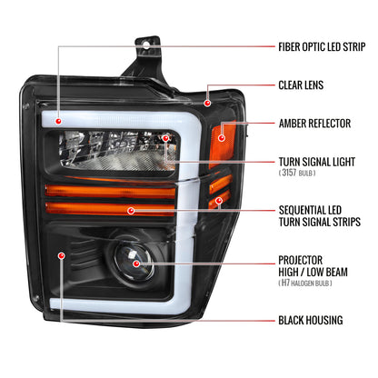 Spec-D 08-10 Ford F-250 Super Duty Headlights Sequential Black/Clear