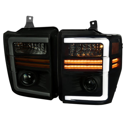 Spec-D 08-10 F250/F350/F450/F550 Super Duty Headlights SEQ LED Black