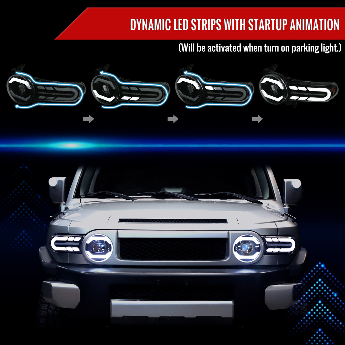 Spec-D 07-14 FJ Cruiser Headlights Sequential LED Black/Smoked Lens