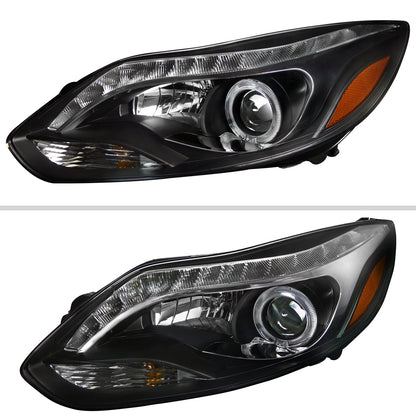 Spec-D 12-14 Ford Focus Halo Projector Headlights LED Strip Black