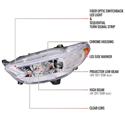 Spec-D 13-16 Ford Fusion Switchback SEQ Projector Headlights Chrome