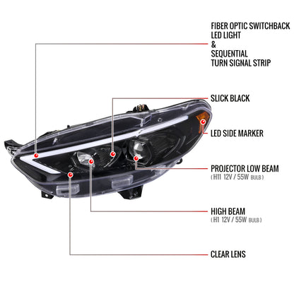 Spec-D 13-16 Ford Fusion Headlights Switchback Sequential Jet Black