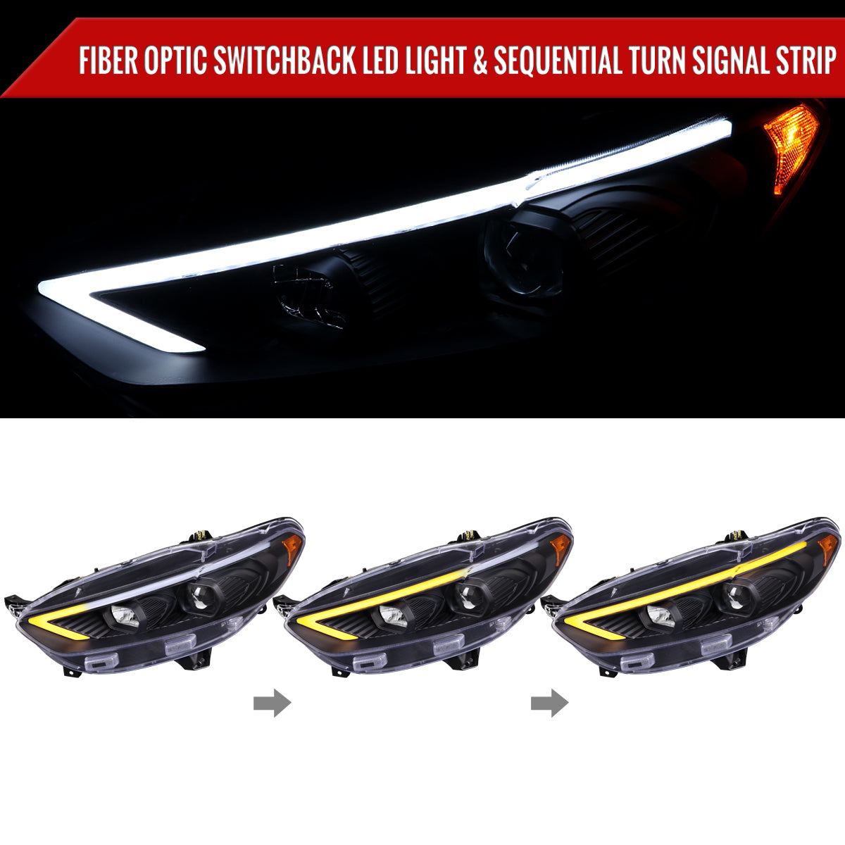 Spec-D 13-16 Ford Fusion Headlights Sequential LED Bar Black/Clear