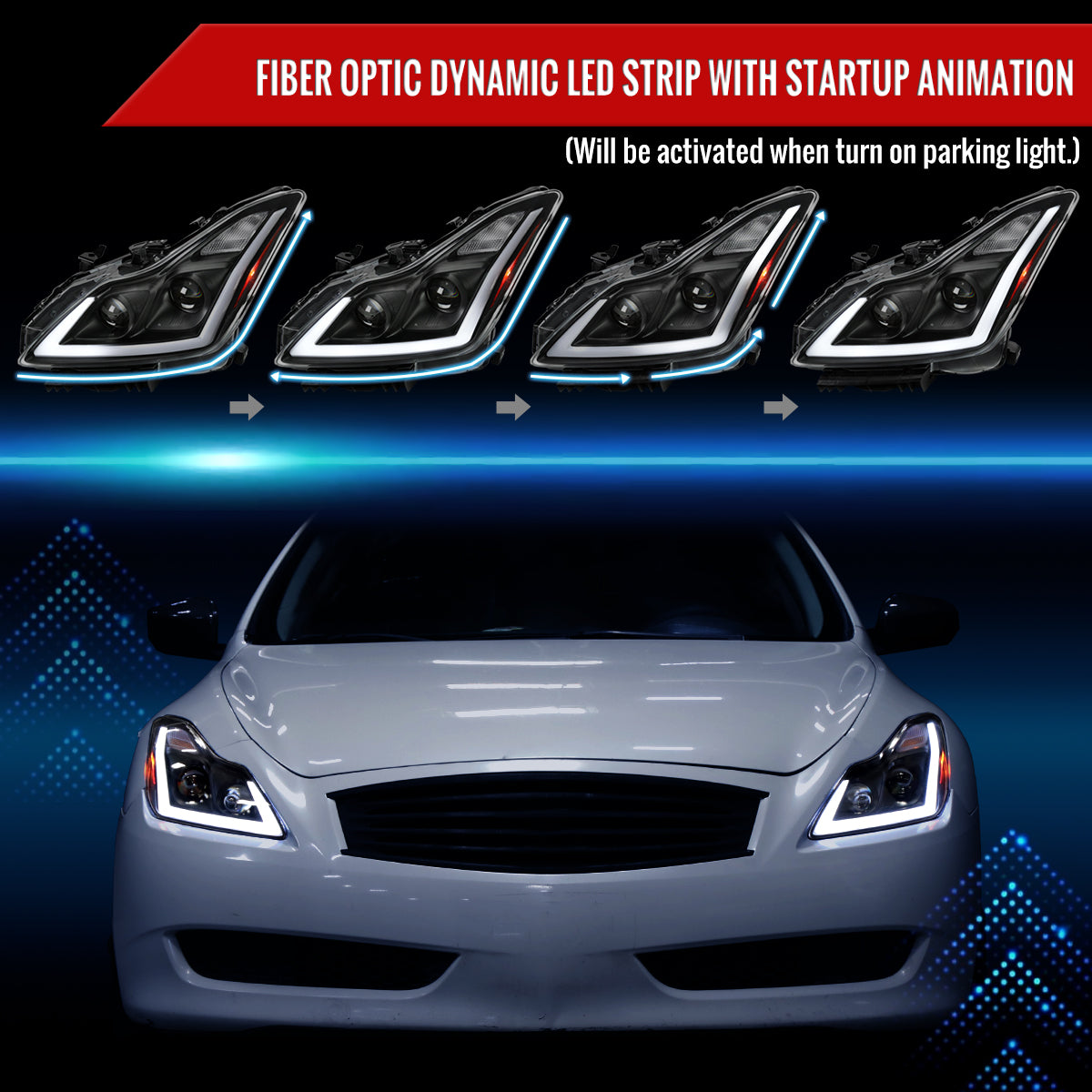 Spec-D 08-15 Infiniti G37/Q60 Coupe Headlights Sequential Black/Clear