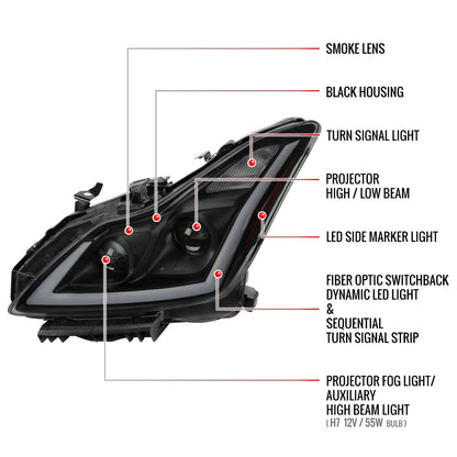 Spec-D 08-13 G37/14-15 Q60 2DR Sequential Headlights Black/Smoked