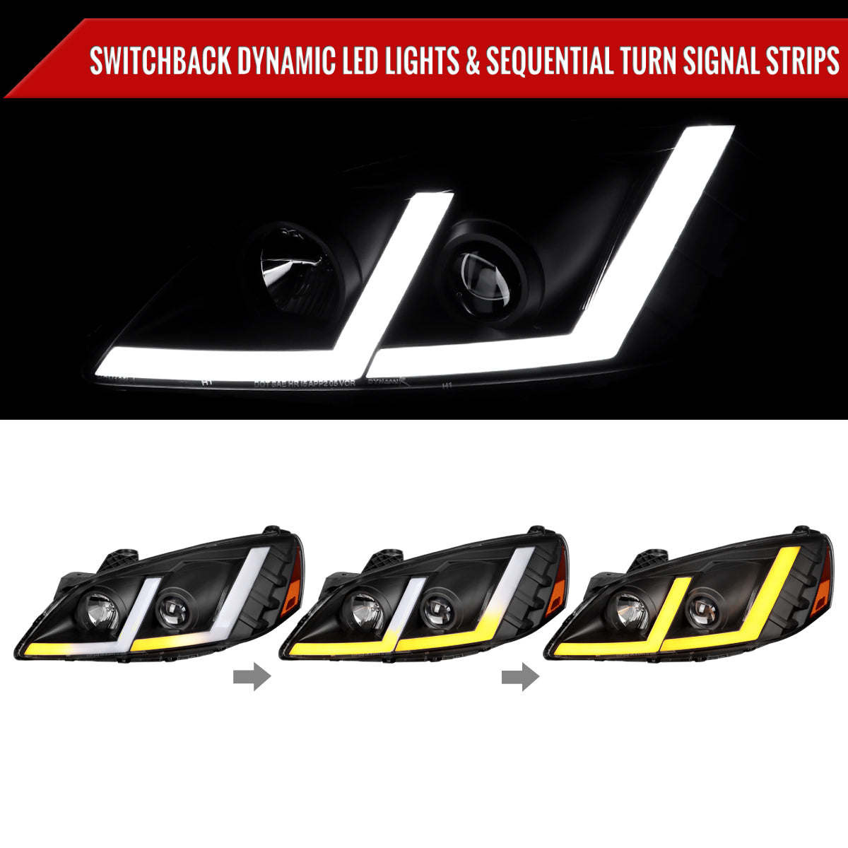 Spec-D 05-10 Pontiac G6 Headlights Sequential LED Bar Projector Black