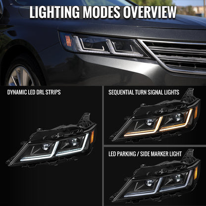 Spec-D 14-20 Chevy Impala Headlights Full LED Sequential Matte Black