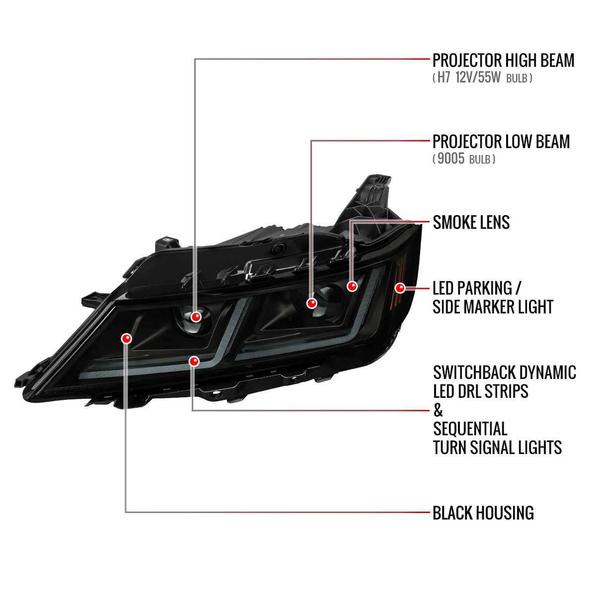 Spec-D 14-20 Chevy Impala Headlights Full DRL SEQ Black/Smoked