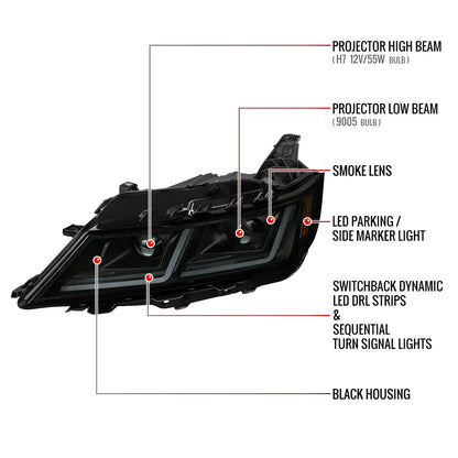 Spec-D 14-20 Chevy Impala Headlights Full DRL SEQ Black/Smoked