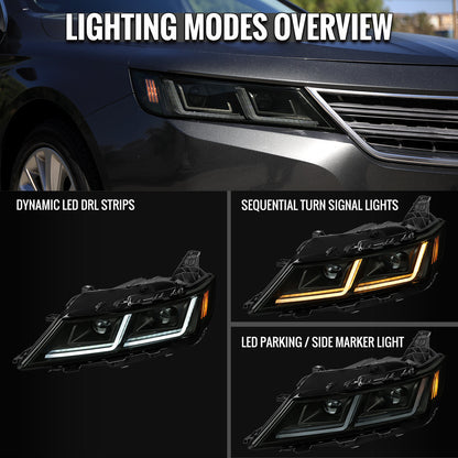 Spec-D 14-20 Chevy Impala Headlights Full DRL SEQ Black/Smoked