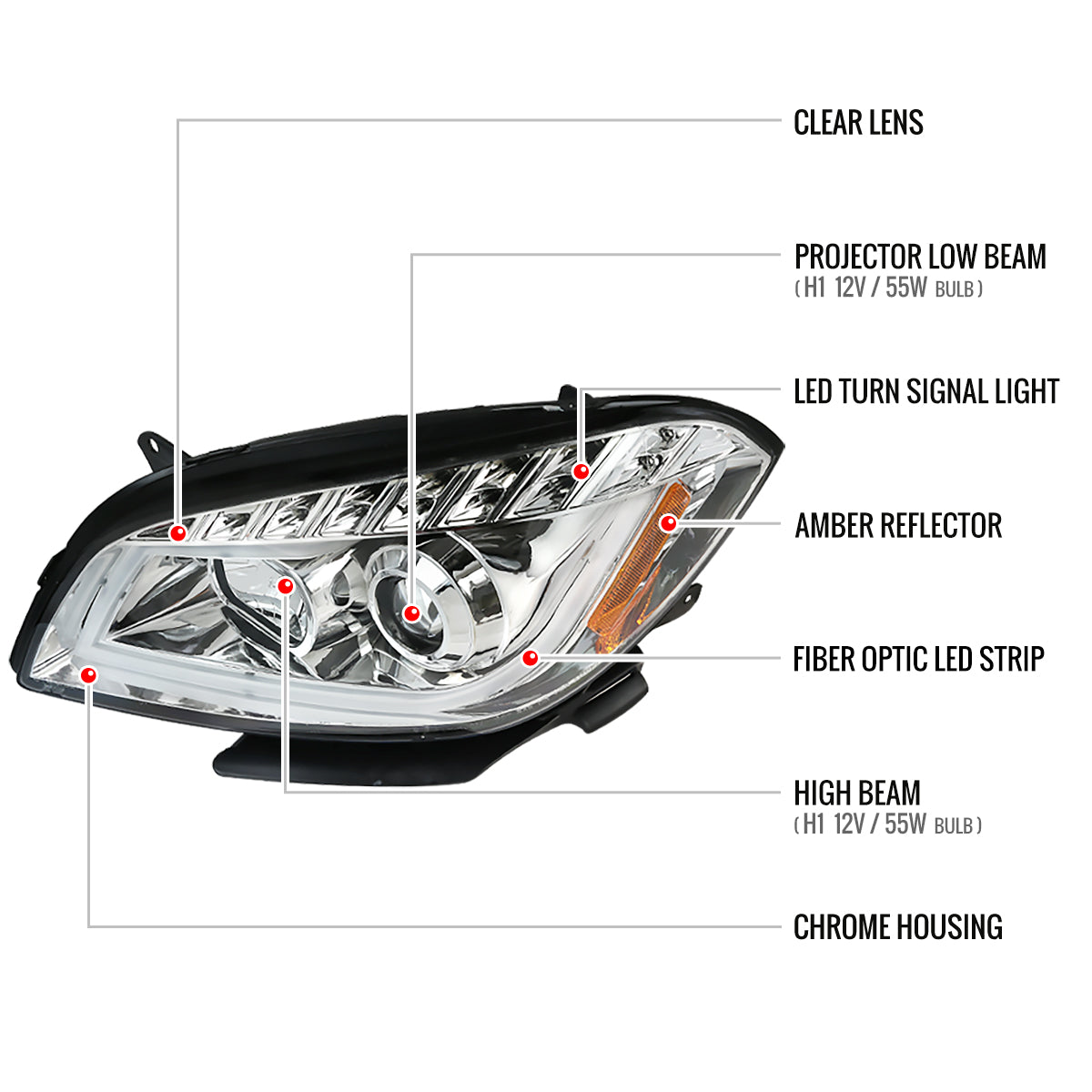 Spec-D 08-12 Chevy Malibu LS LT LTZ Hybrid Headlights LED Bar Chrome