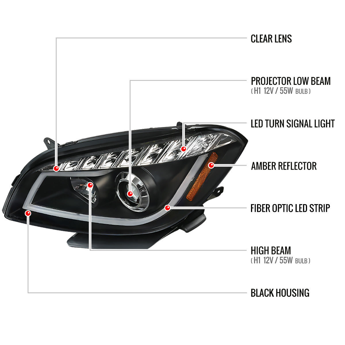 Spec-D 08-12 Chevy Malibu Headlights Dual Halo Projector Black.